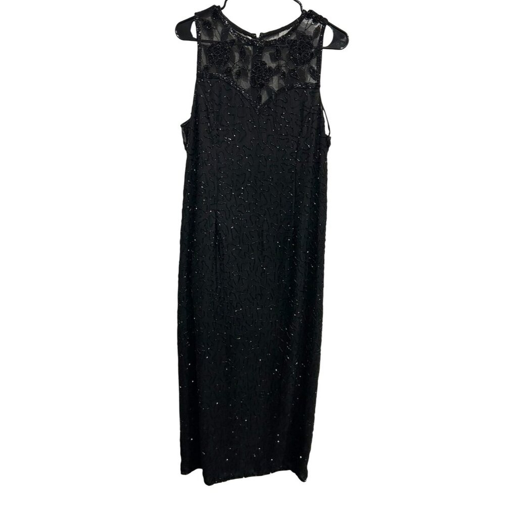 Vintage Brillante By J.A. Black Beaded Silk Long Evening Dress Sz XLP FLAWED